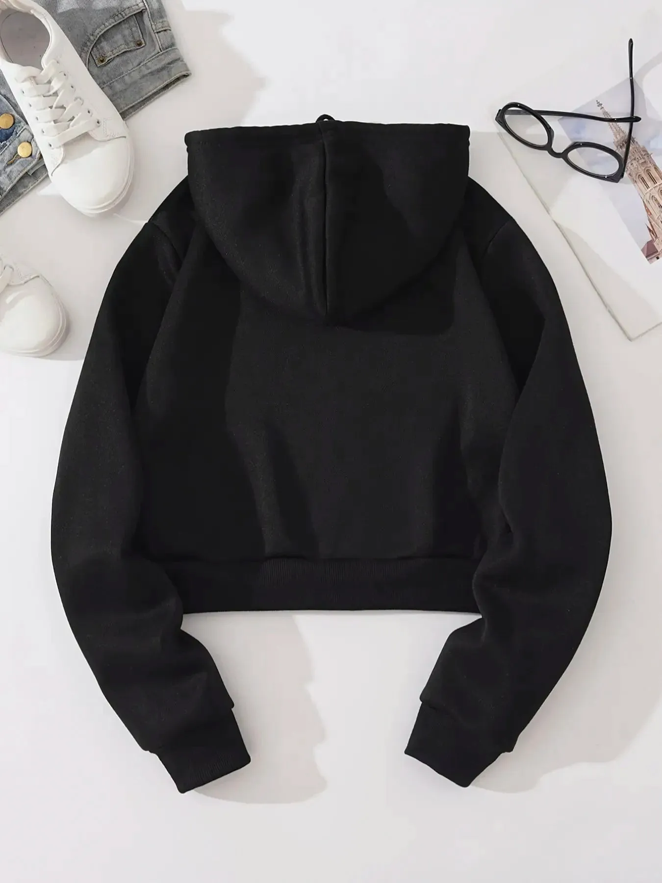 1101 women's short hooded zipper sweatshirt