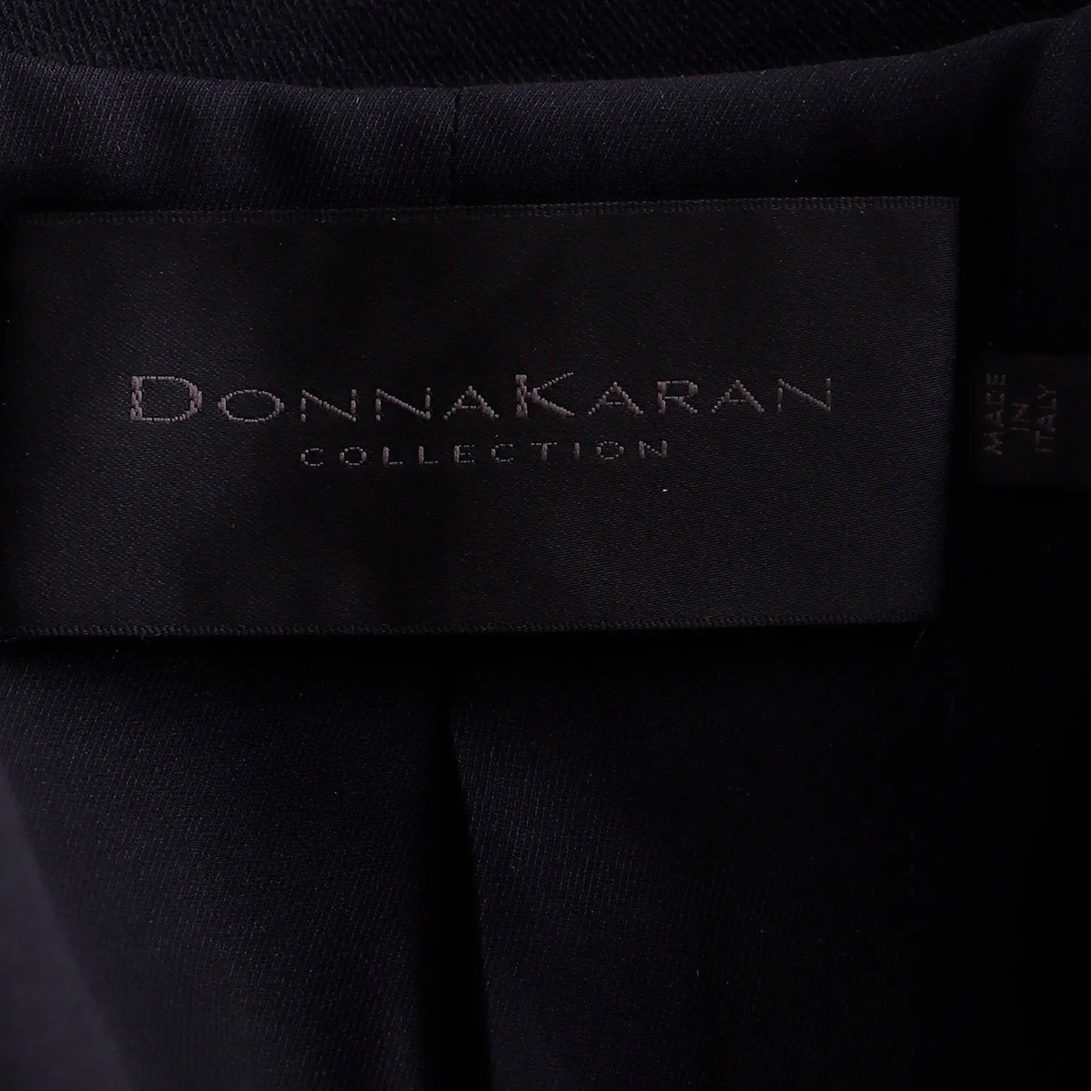 1990s Donna Karan Collection Black Wool Coat w Open Neckline