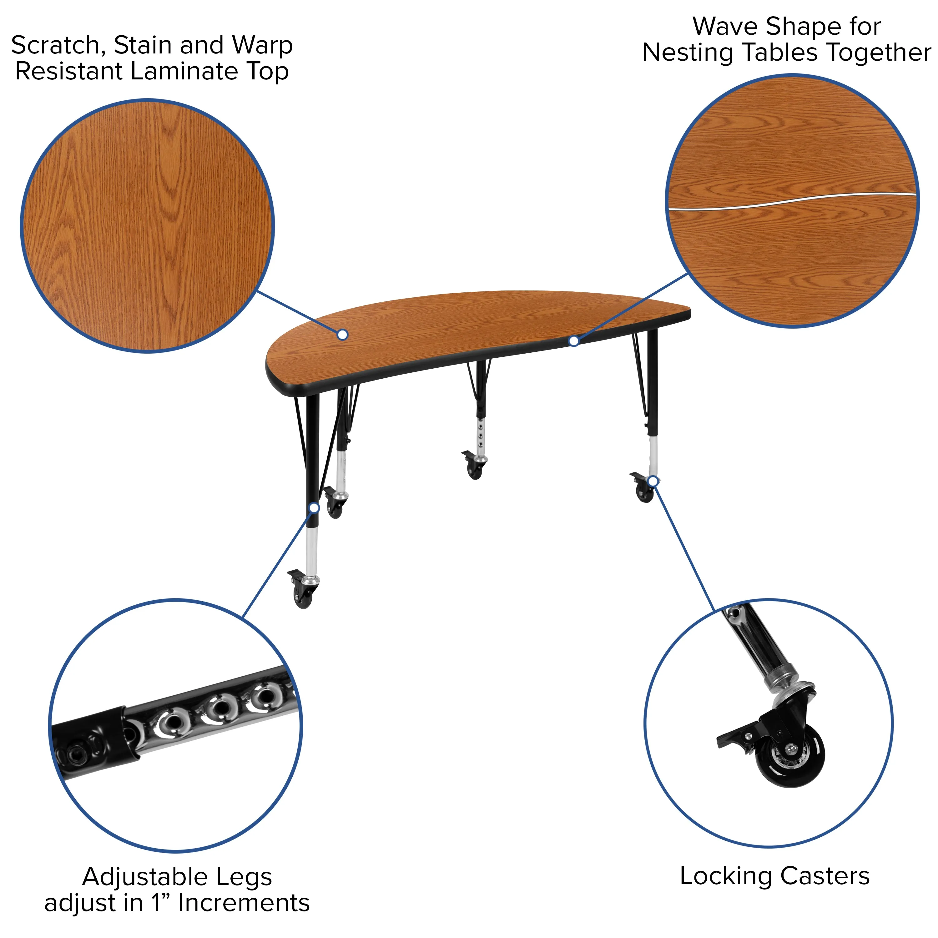 2PC 48" Circle Oak Table Set XU-GRP-A48-HCIRC-OAK-T-P-CAS-GG