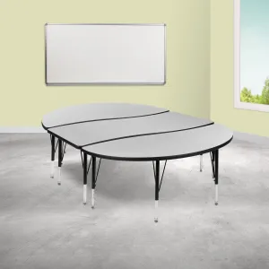 3PC 86" Oval Grey Table Set XU-GRP-A3060CON-60-GY-T-P-GG