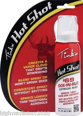 (6) Tinks W5311 Hot Shot #69 3 oz Deer Doe In Rut Estrous Mist Buck Lure Spray