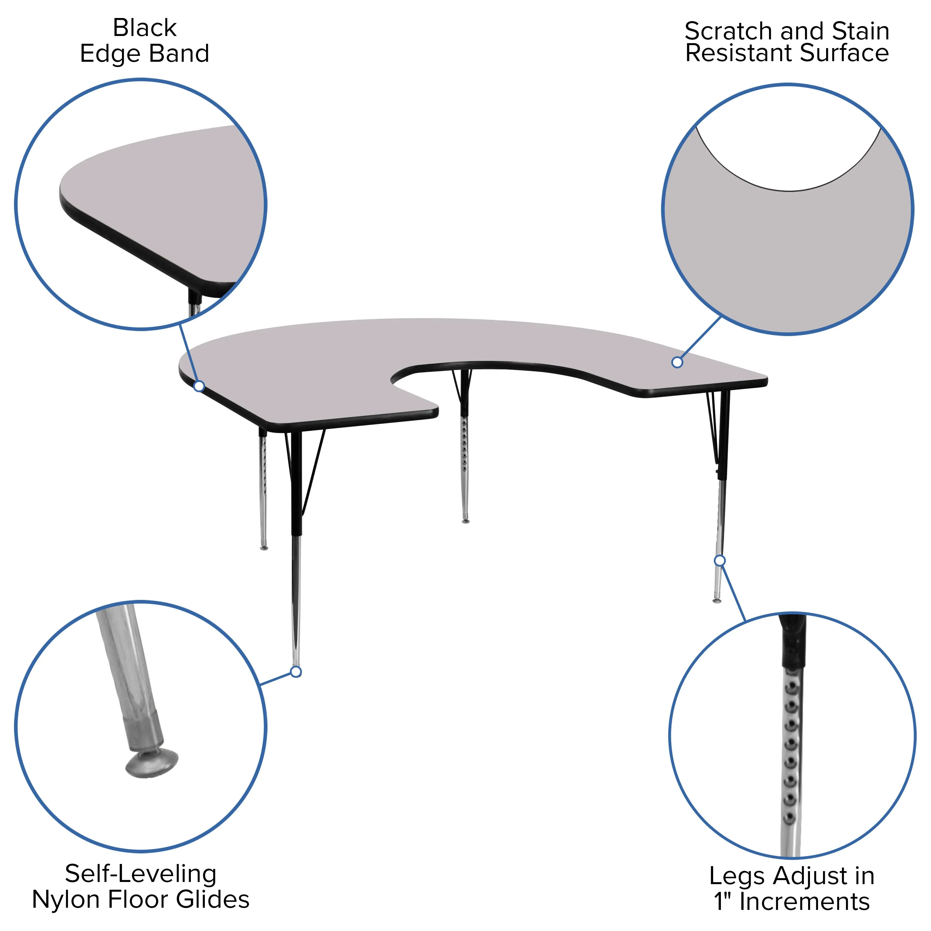 60x66 HRSE Grey Activity Table XU-A6066-HRSE-GY-T-A-GG