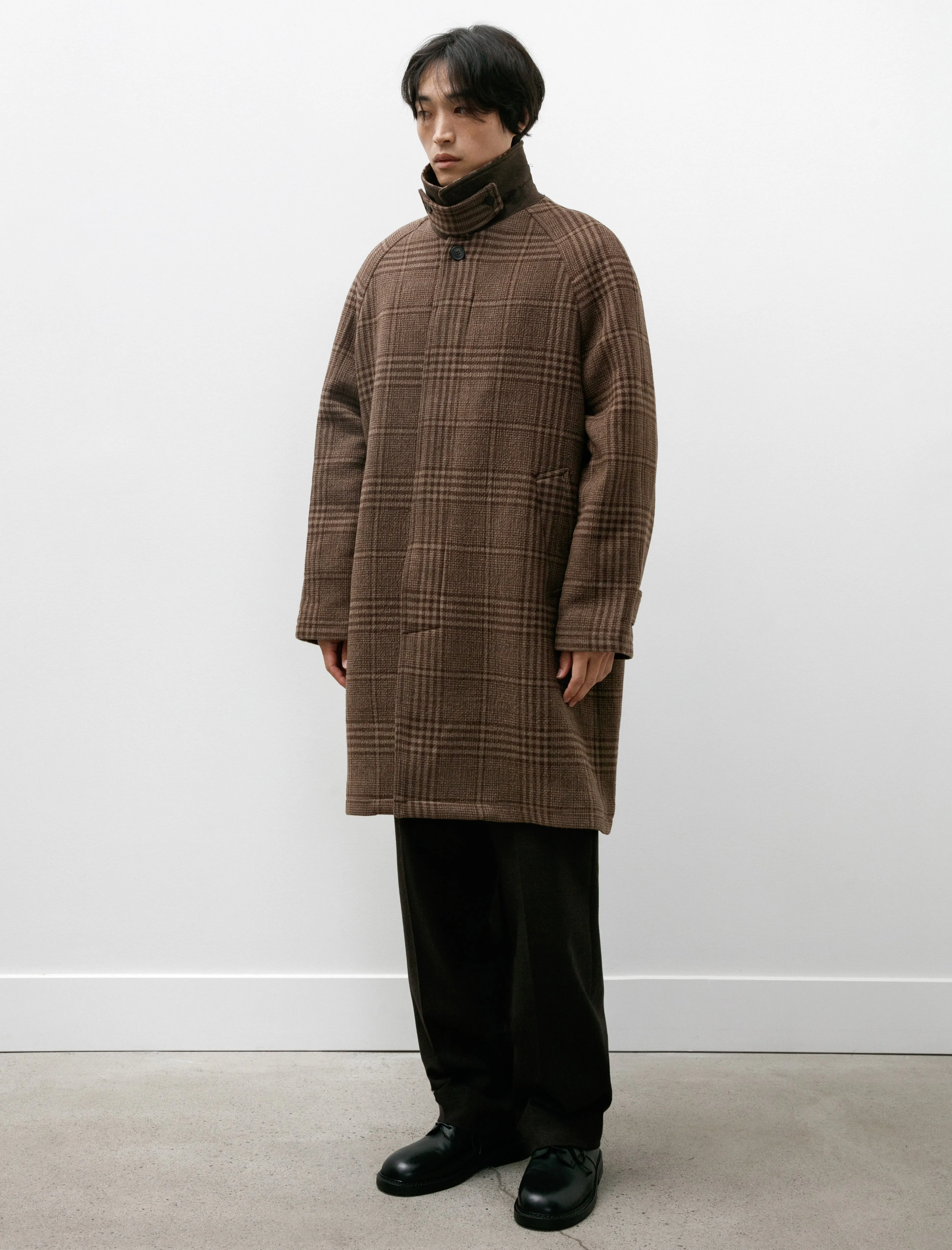 Accession Coat Brown Check Recycled Wool