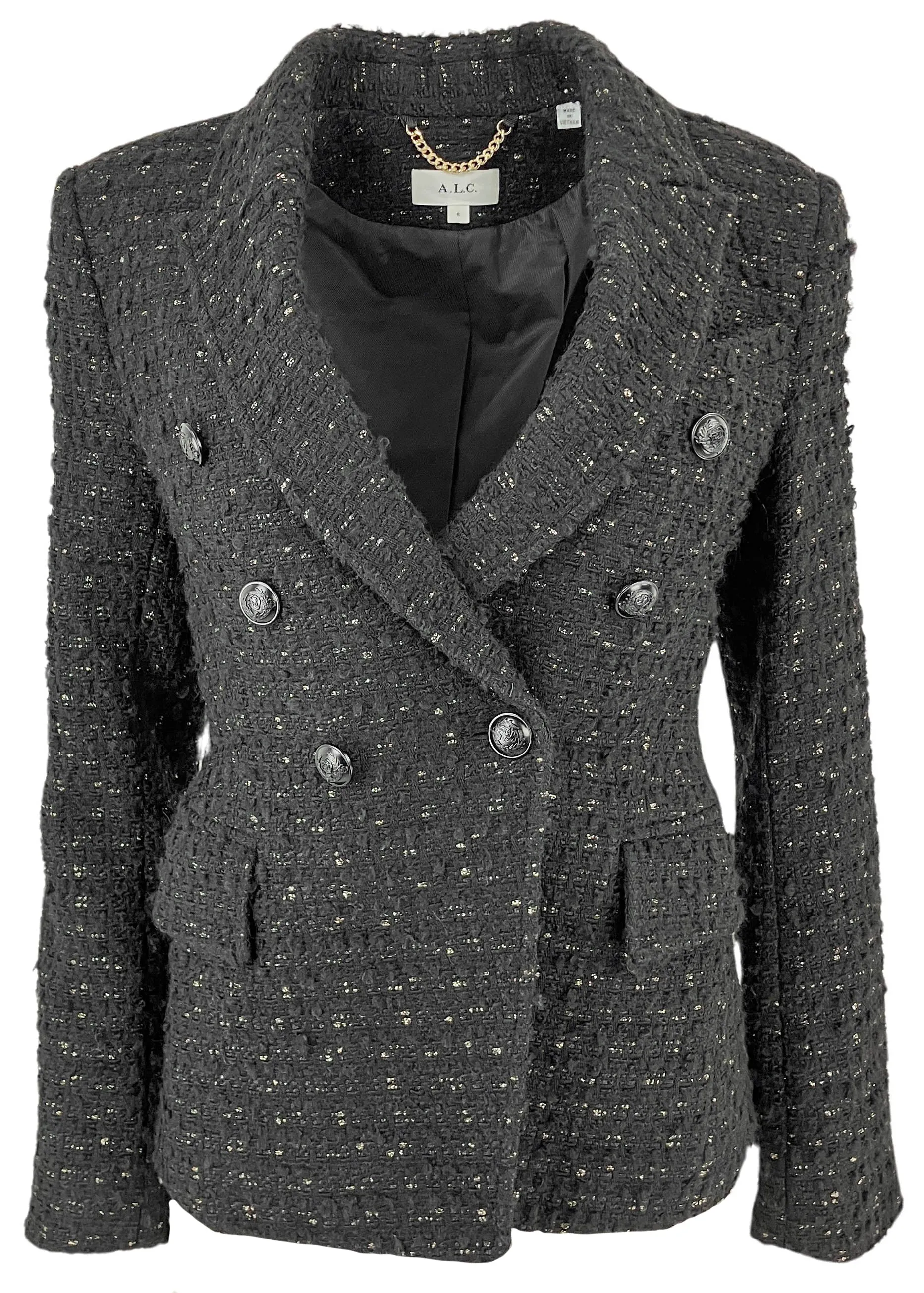 A.L.C. Chelsea Metallic Tweed Jacket in Black