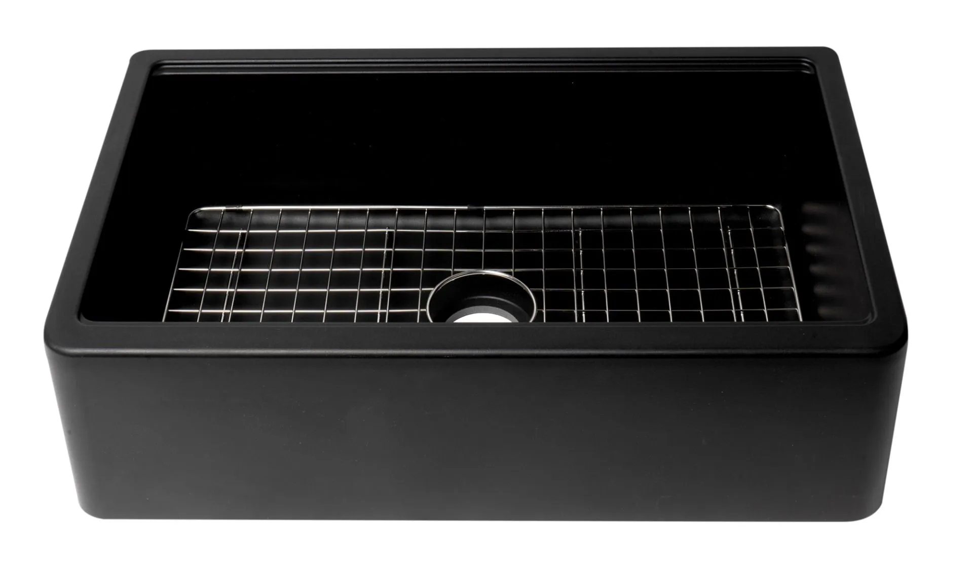 ALFI brand - Black 33" Granite Composite Single Bowl Drop In Farm Sink with Accessories - AB33FARM-BLA