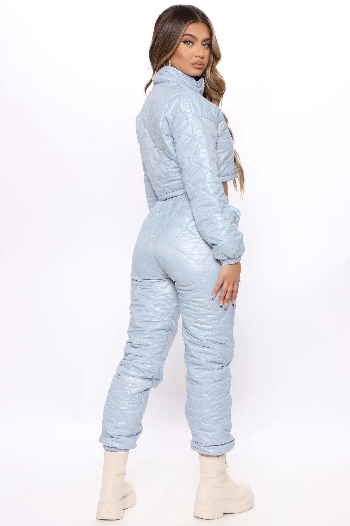 All Yours Quilted Pant Set - Light Blue