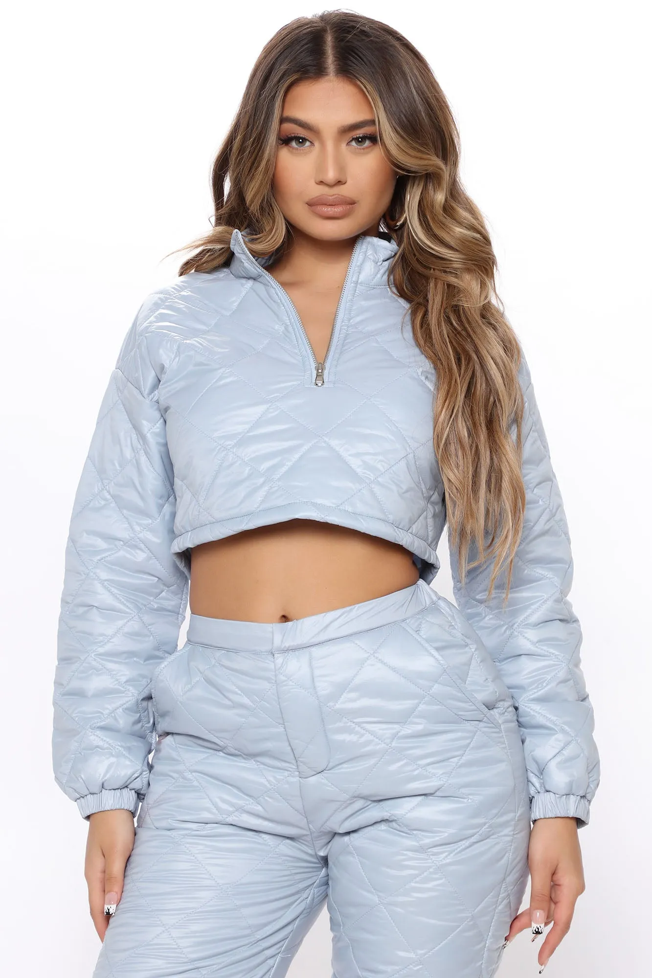 All Yours Quilted Pant Set - Light Blue