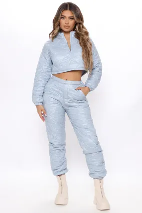 All Yours Quilted Pant Set - Light Blue