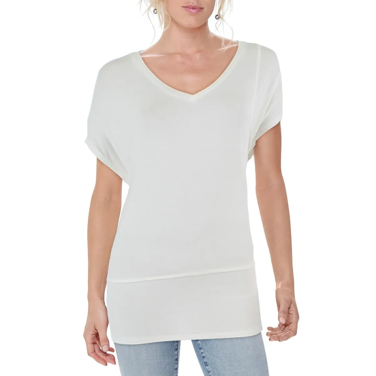 &BASICS Womens Poncho Sleeve Panel Pullover Top