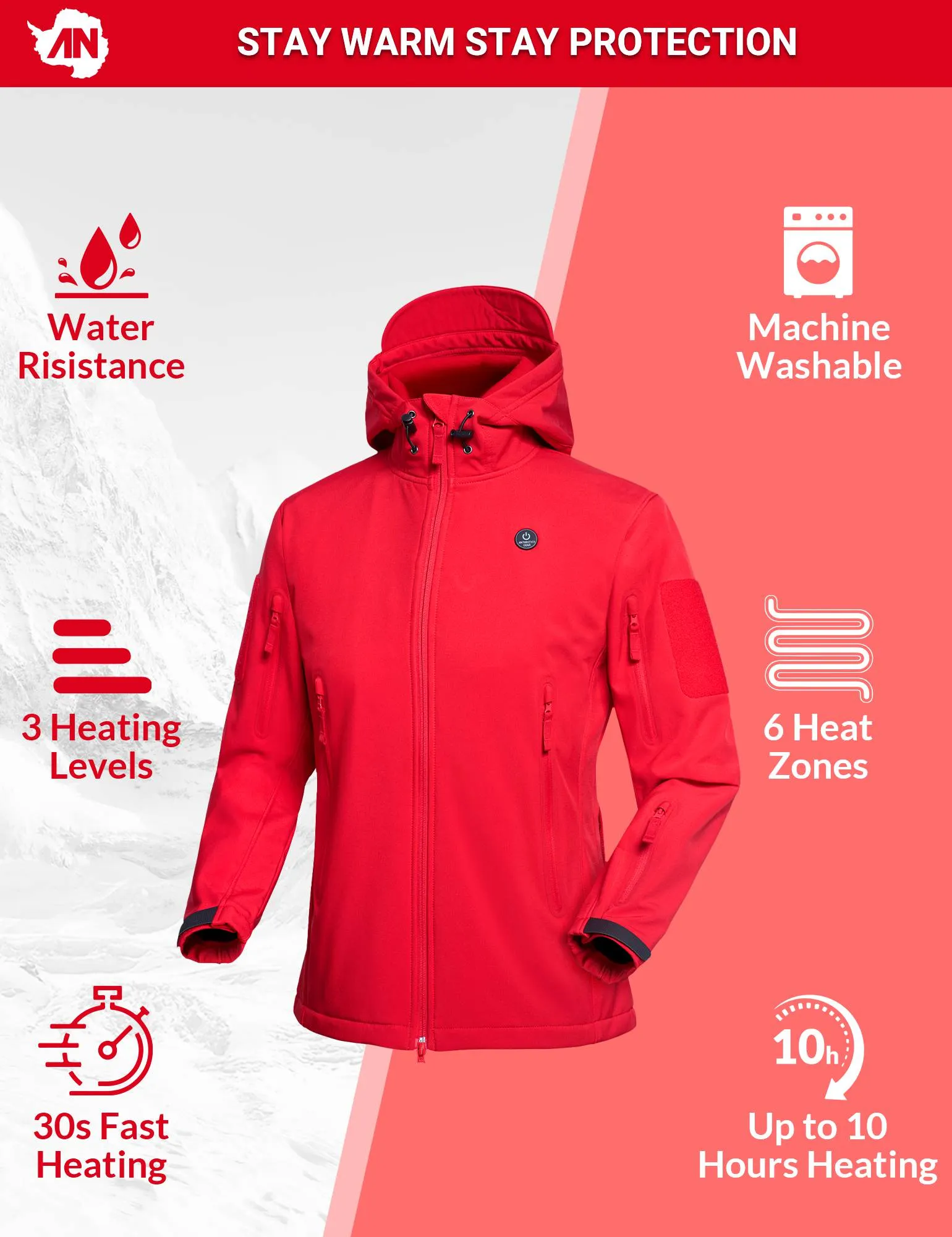 ANTARCTICA GEAR Heated Jacket for Men and Women, Winter Coat Soft Shell Heating Hood Jacket