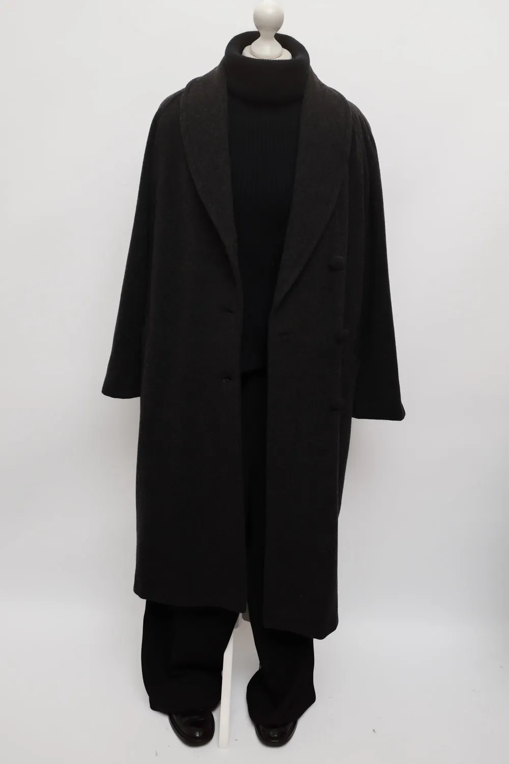 ANTHRACITE WOOL MAXI VINTAGE COAT