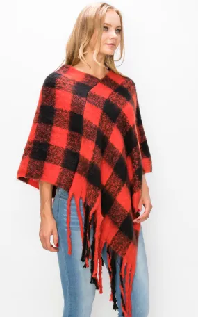 BAAP7628 / AV430 Buffalo Pattern Poncho with Tassel