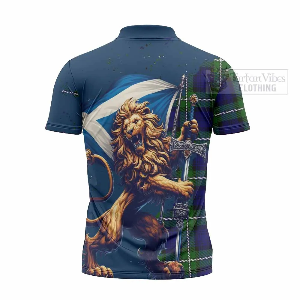 Bannerman Tartan Family Crest Zipper Polo Shirt with Scottish Majestic Lion