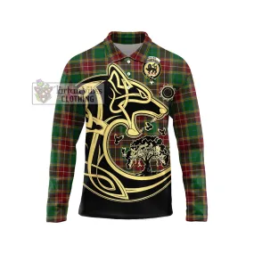 Baxter Tartan Long Sleeve Polo Shirt with Family Crest Celtic Wolf Style