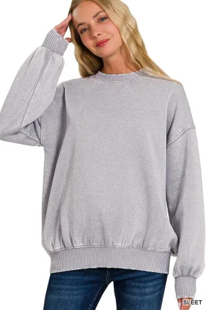 Belong With Me - Sleet Acid Wash Oversized Pullover