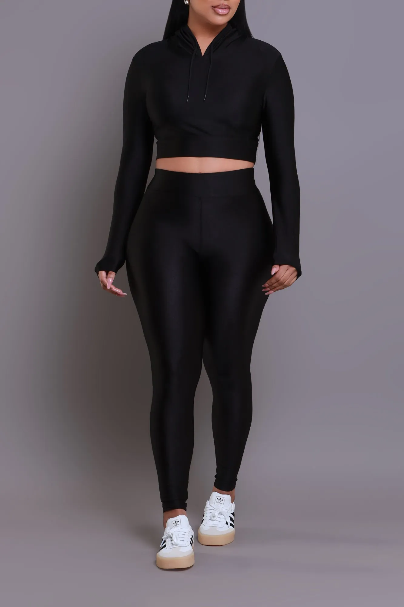 Big Ego Cropped Hooded Legging Set - Black