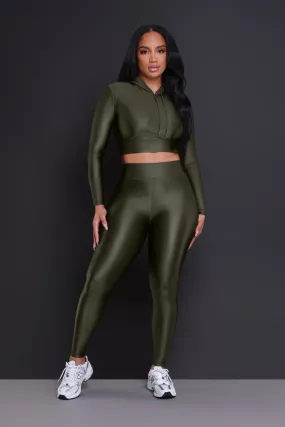 Big Ego Cropped Hooded Legging Set - Olive