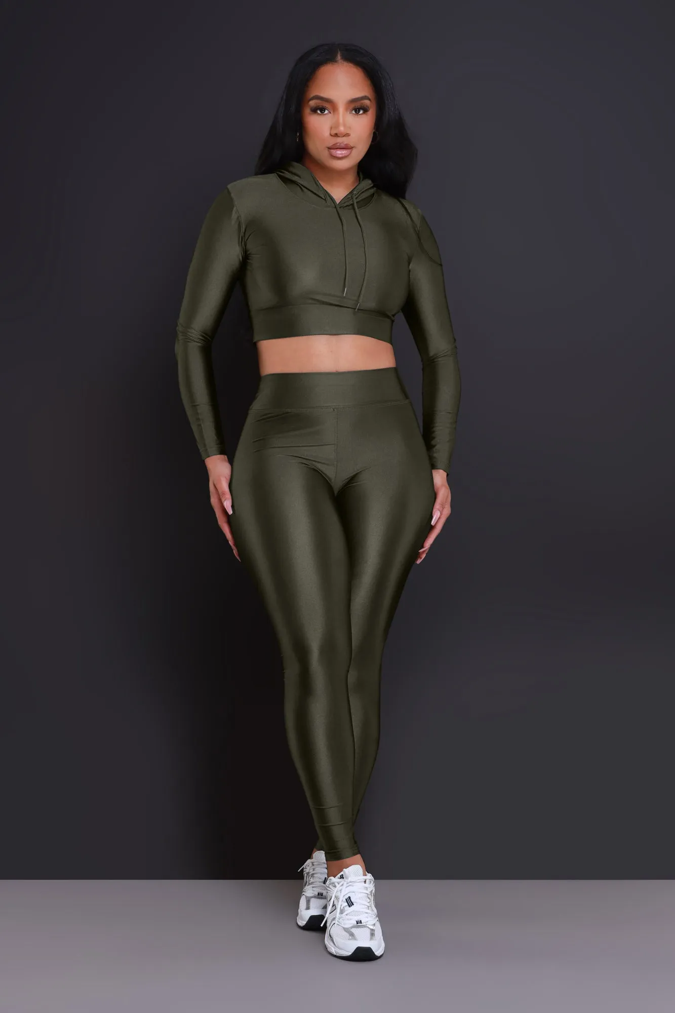 Big Ego Cropped Hooded Legging Set - Olive