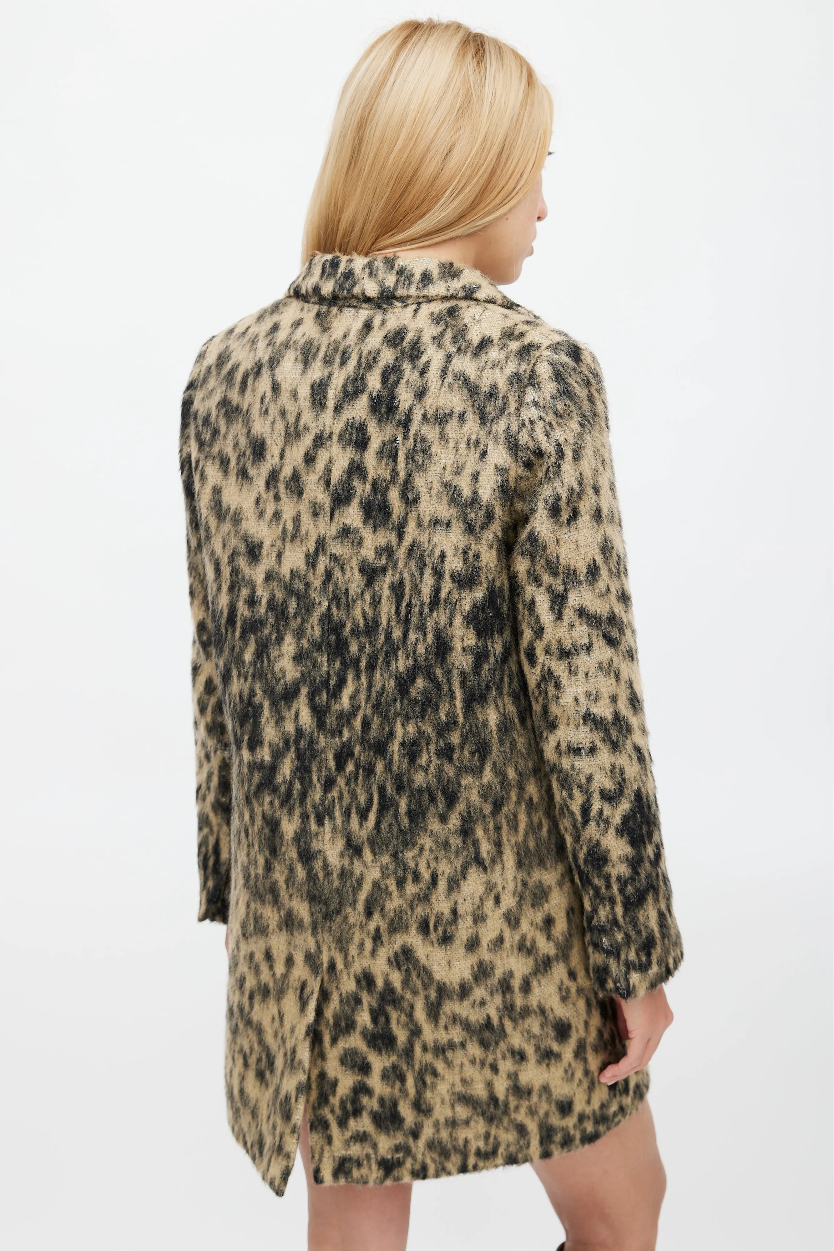 Black & Beige Wool Blend Print Lab Coat