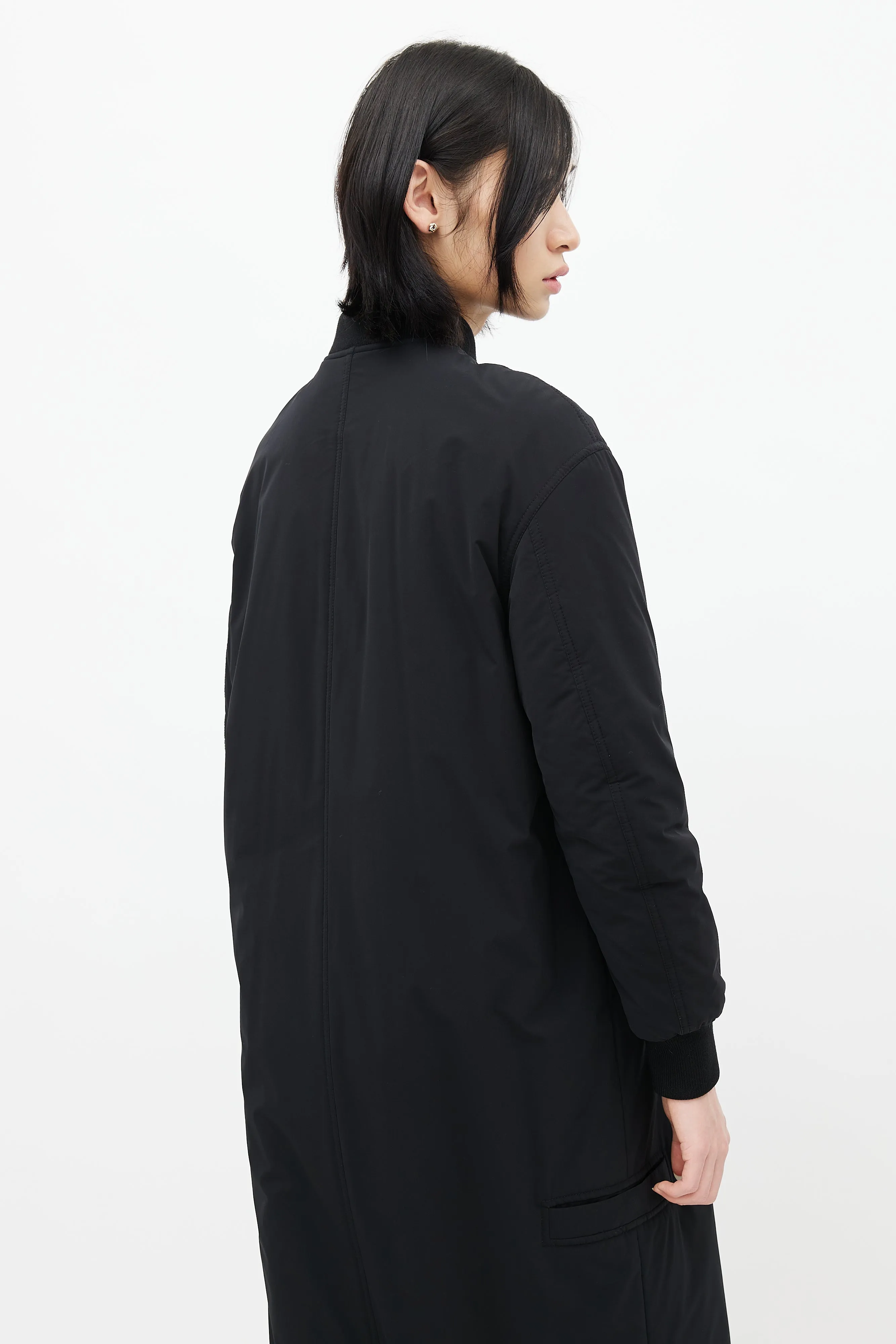 Black Nylon Bomber Coat