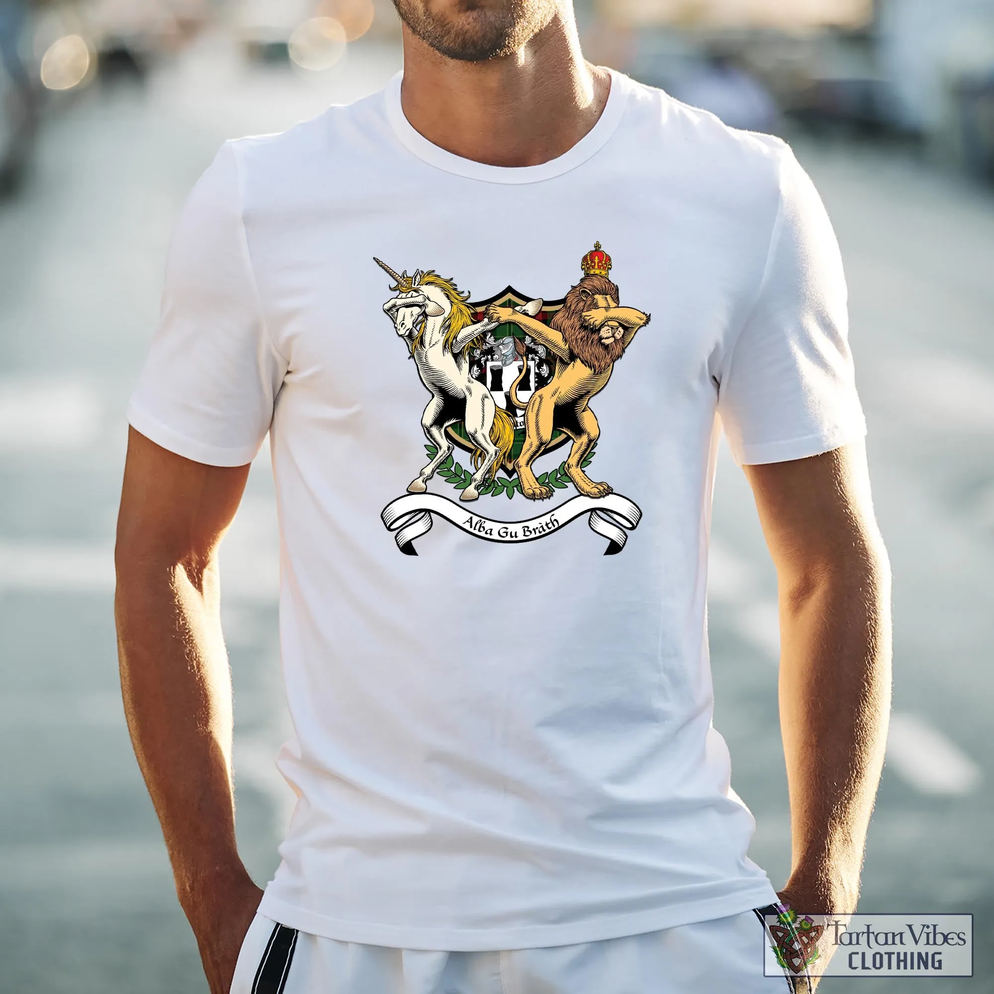 Blackstock Hunting Family Crest Cotton Men's T-Shirt with Scotland Royal Coat Of Arm Funny Style