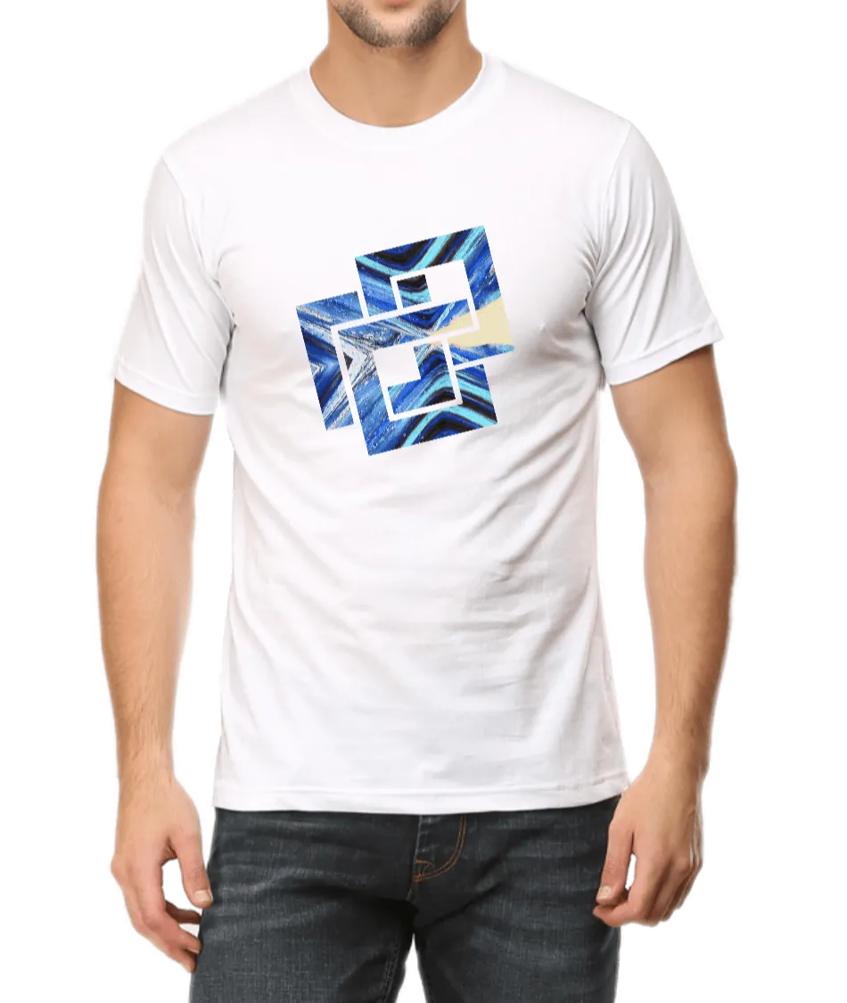 Blue & Black Geometric Design Men's T Shirt D03