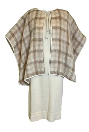 Bonnie Cashin 60s Tan Plaid Mohair Cape with Matching Shift Dress