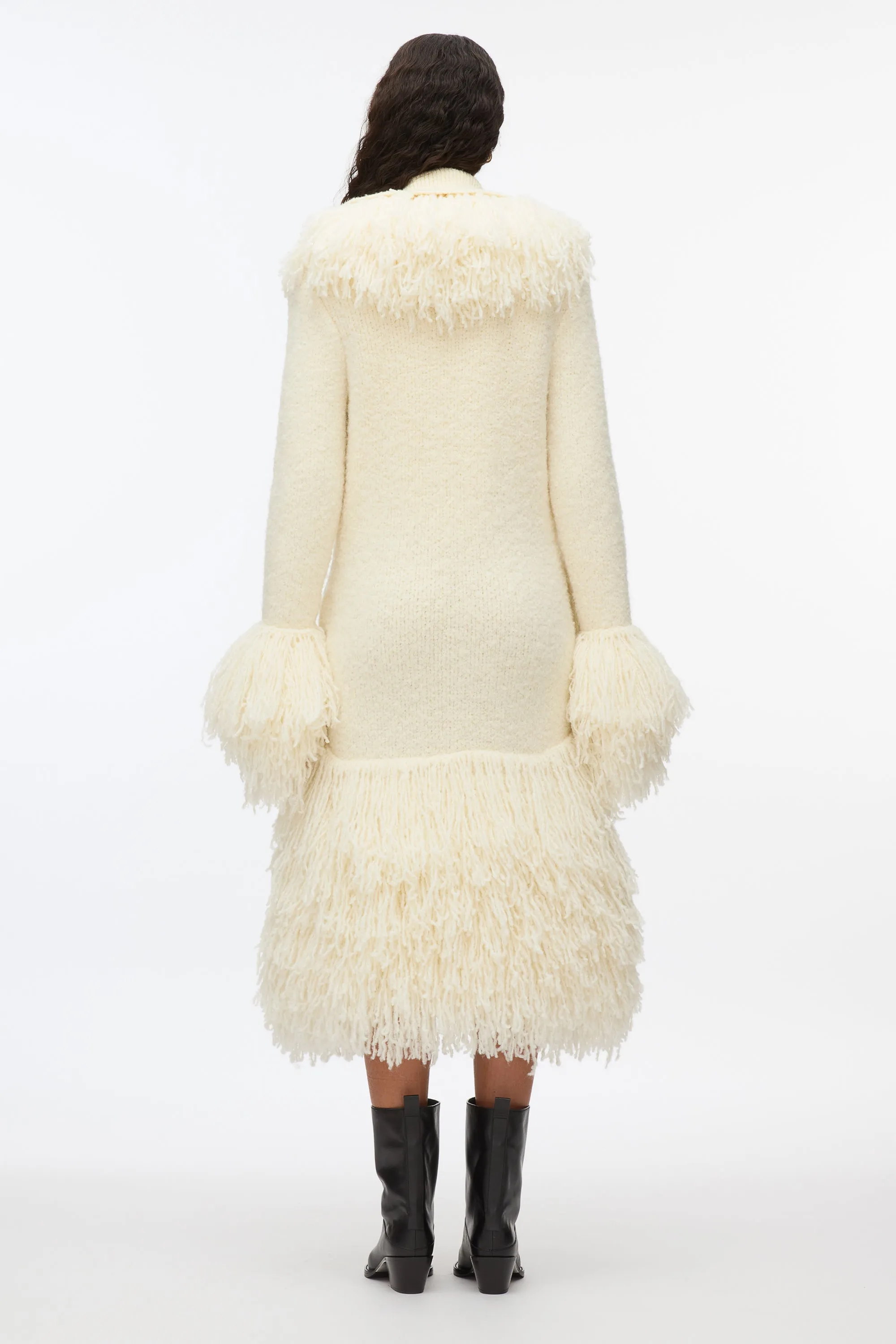 Boucle Fringe Knit Coat