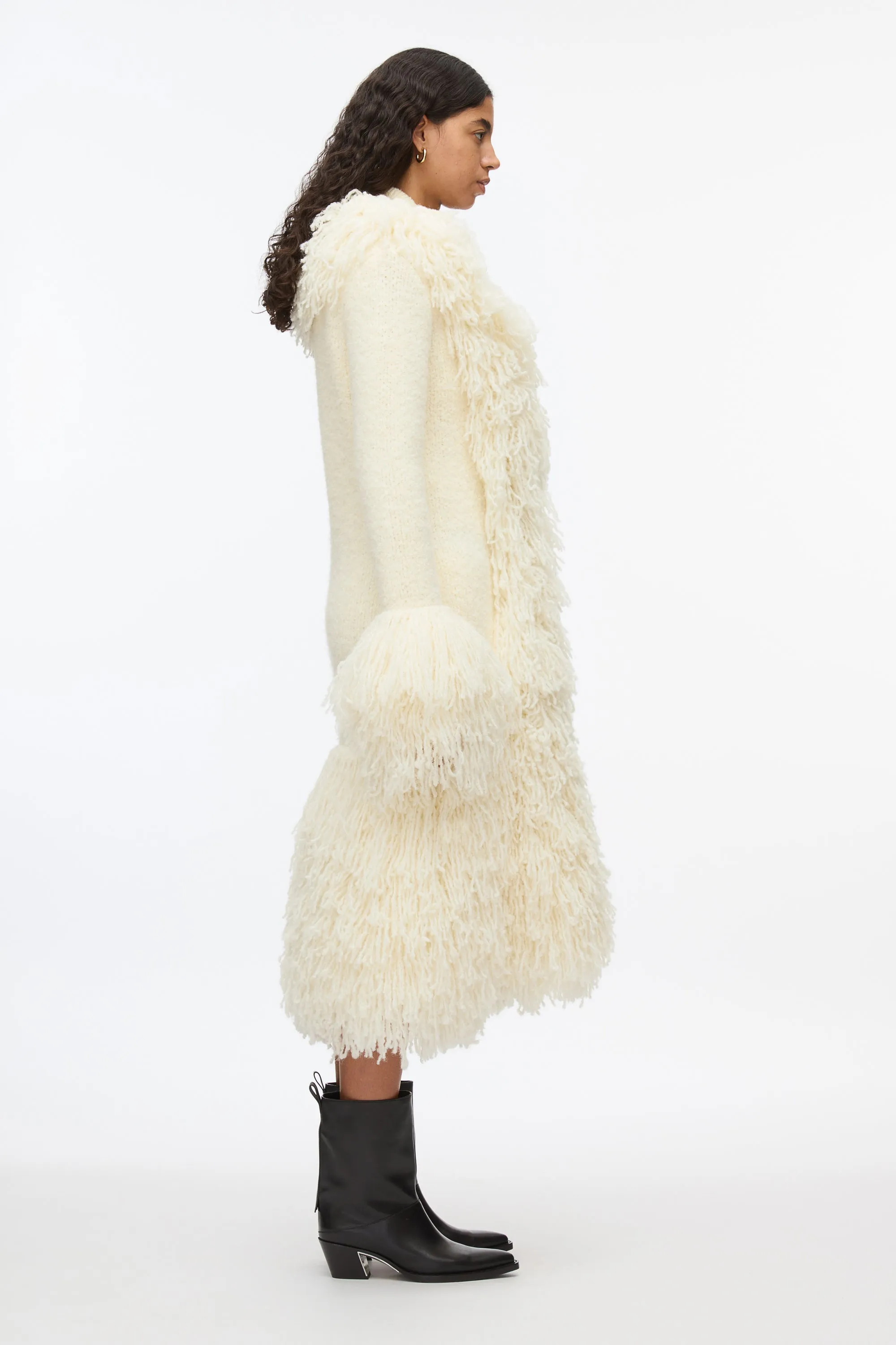 Boucle Fringe Knit Coat