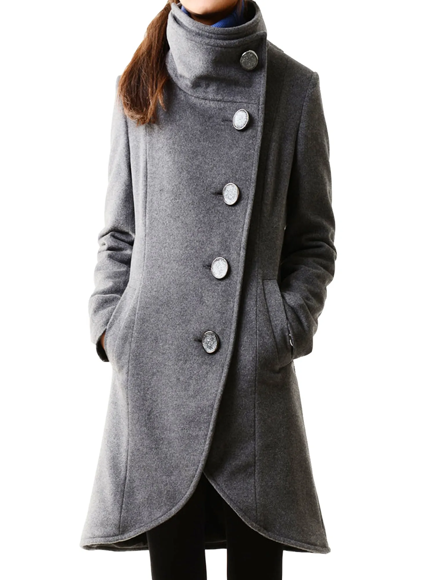 Button Down Jacket/Winter coat/Asymmetrical Overcoat/ Women's Wool Cashmere Coat/Plus Size Jacket/Casual Customized Jacket/oversized Coat(Y1225)