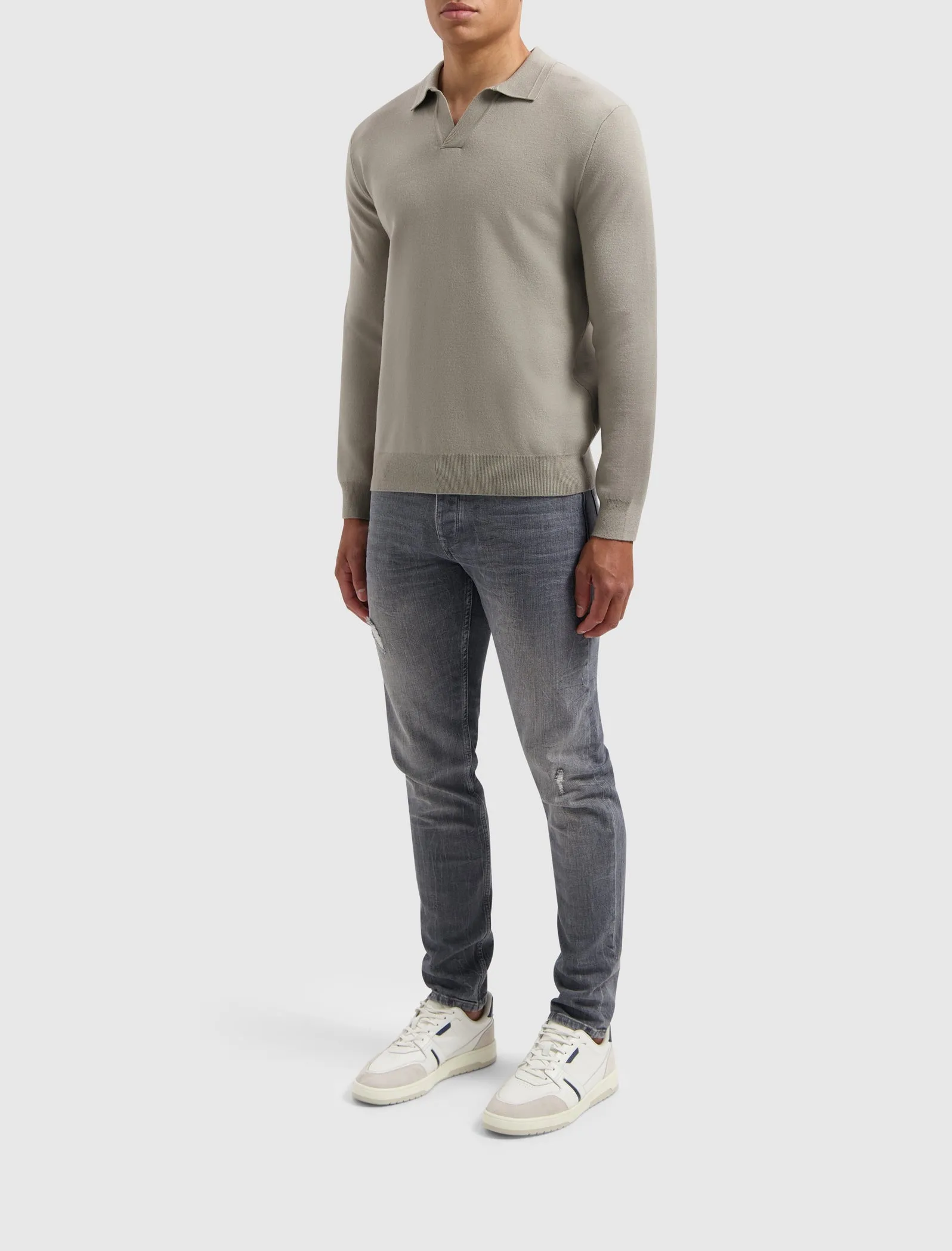 Buttonless Polo Knitwear | Taupe