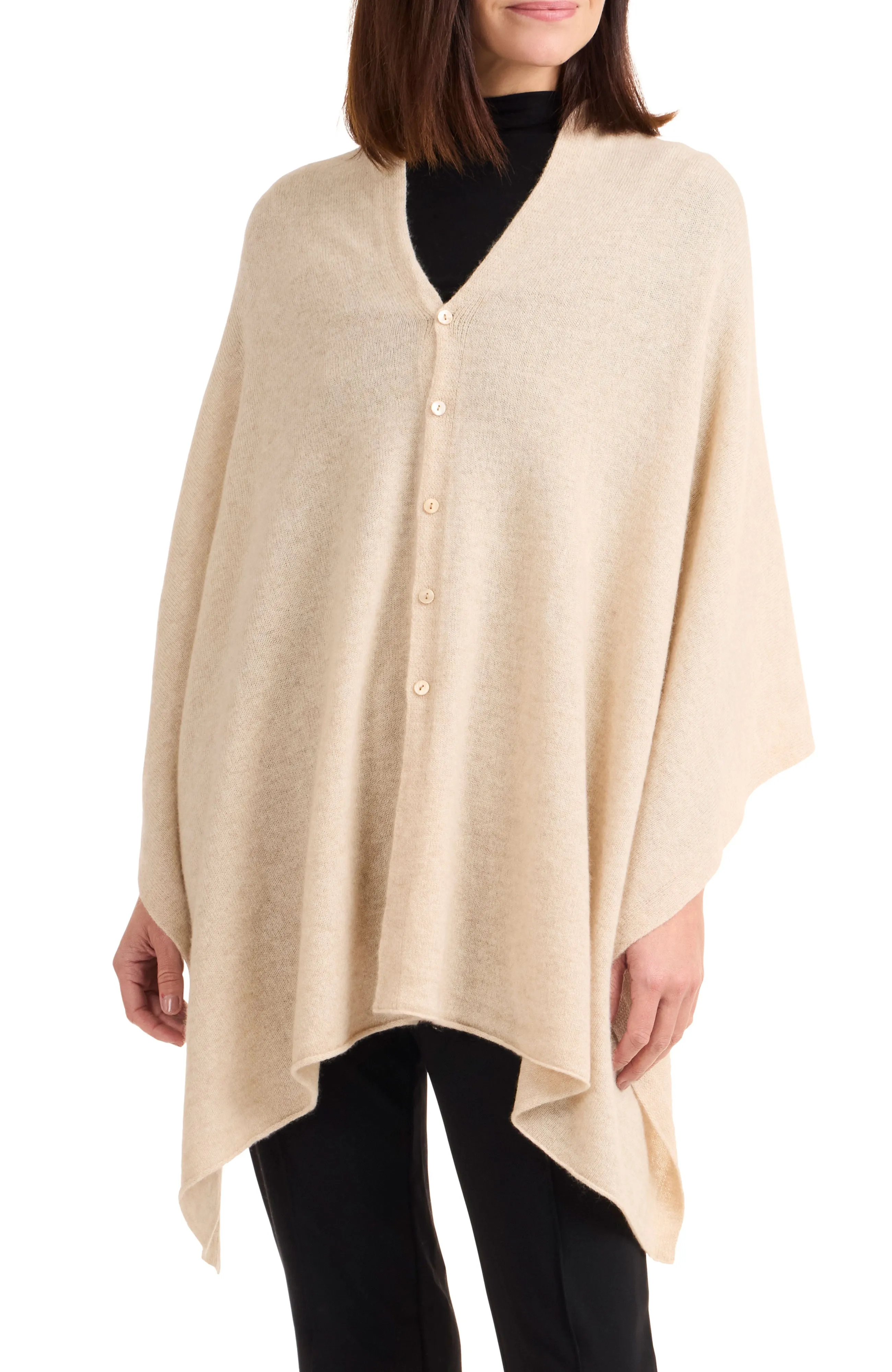 Cashmere Button Shoulder Poncho-Wrap