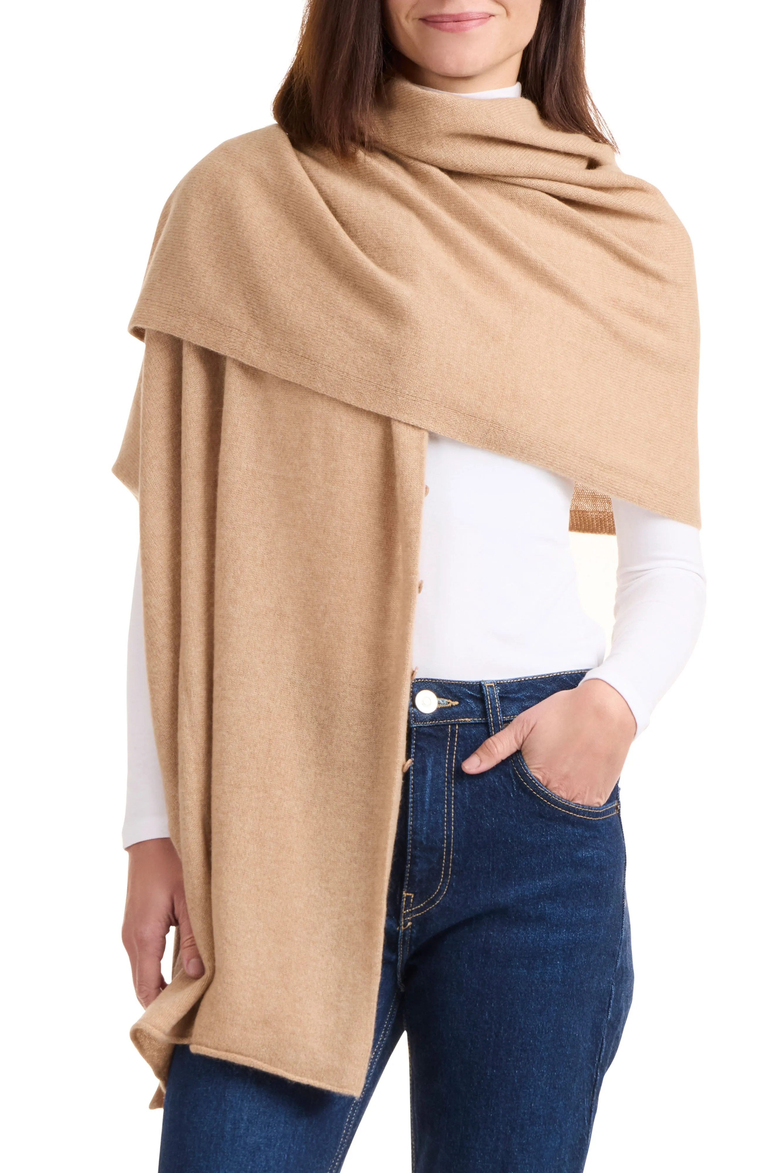 Cashmere Button Shoulder Poncho-Wrap