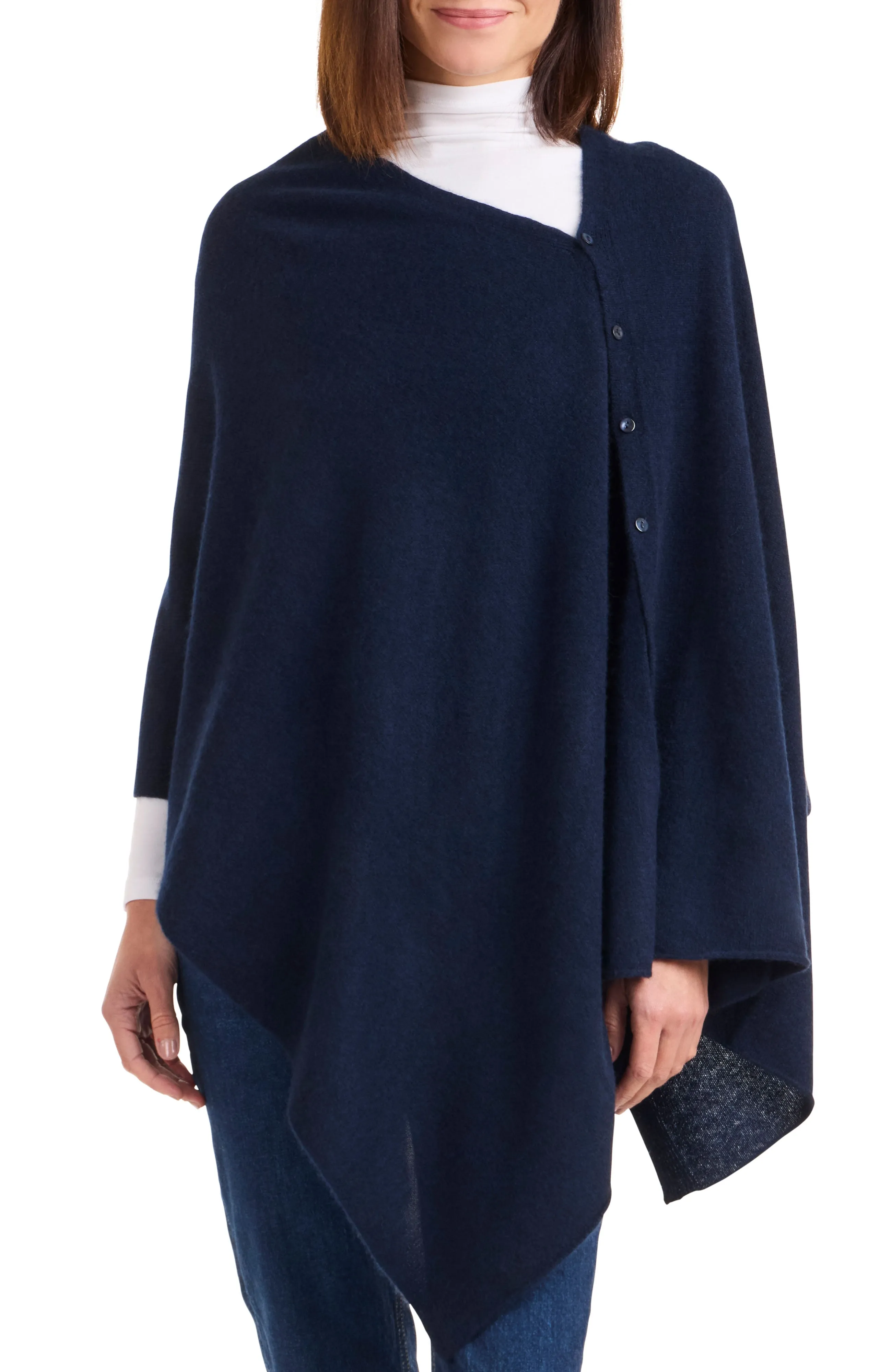 Cashmere Button Shoulder Poncho-Wrap