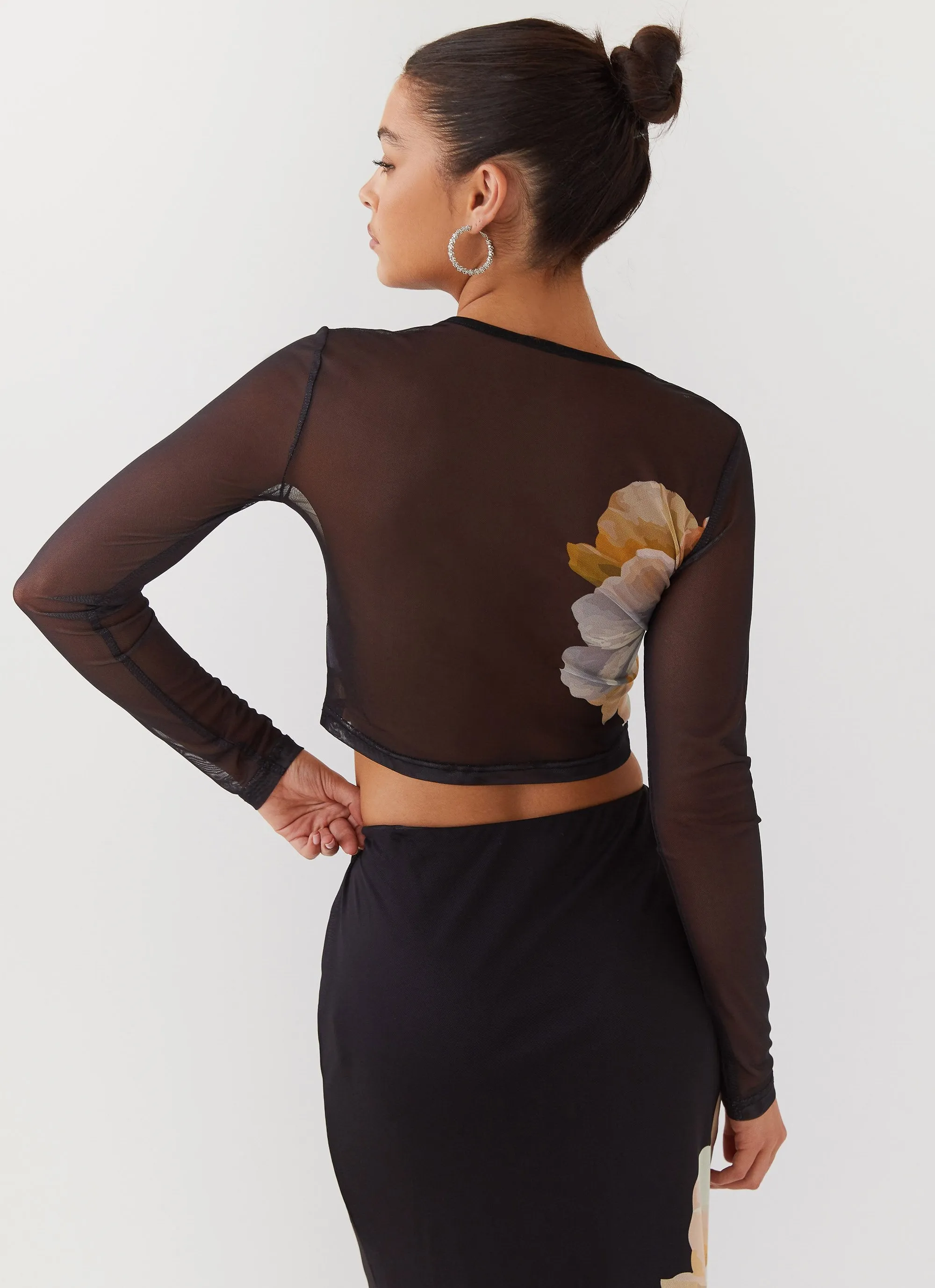 Chain Reaction Mesh Long Sleeve Top - Black Orchid