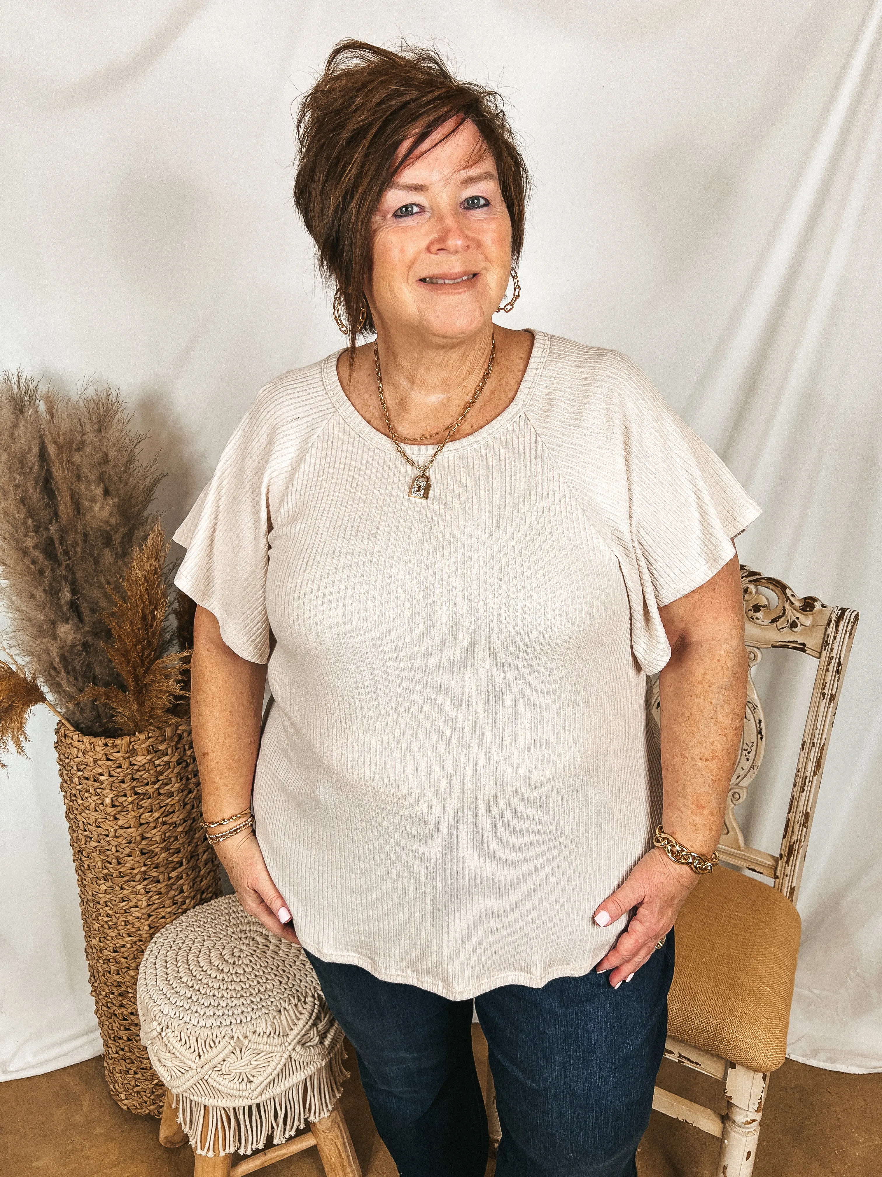 Clever and Kind Ribbed Short Sleeve Top in Cream