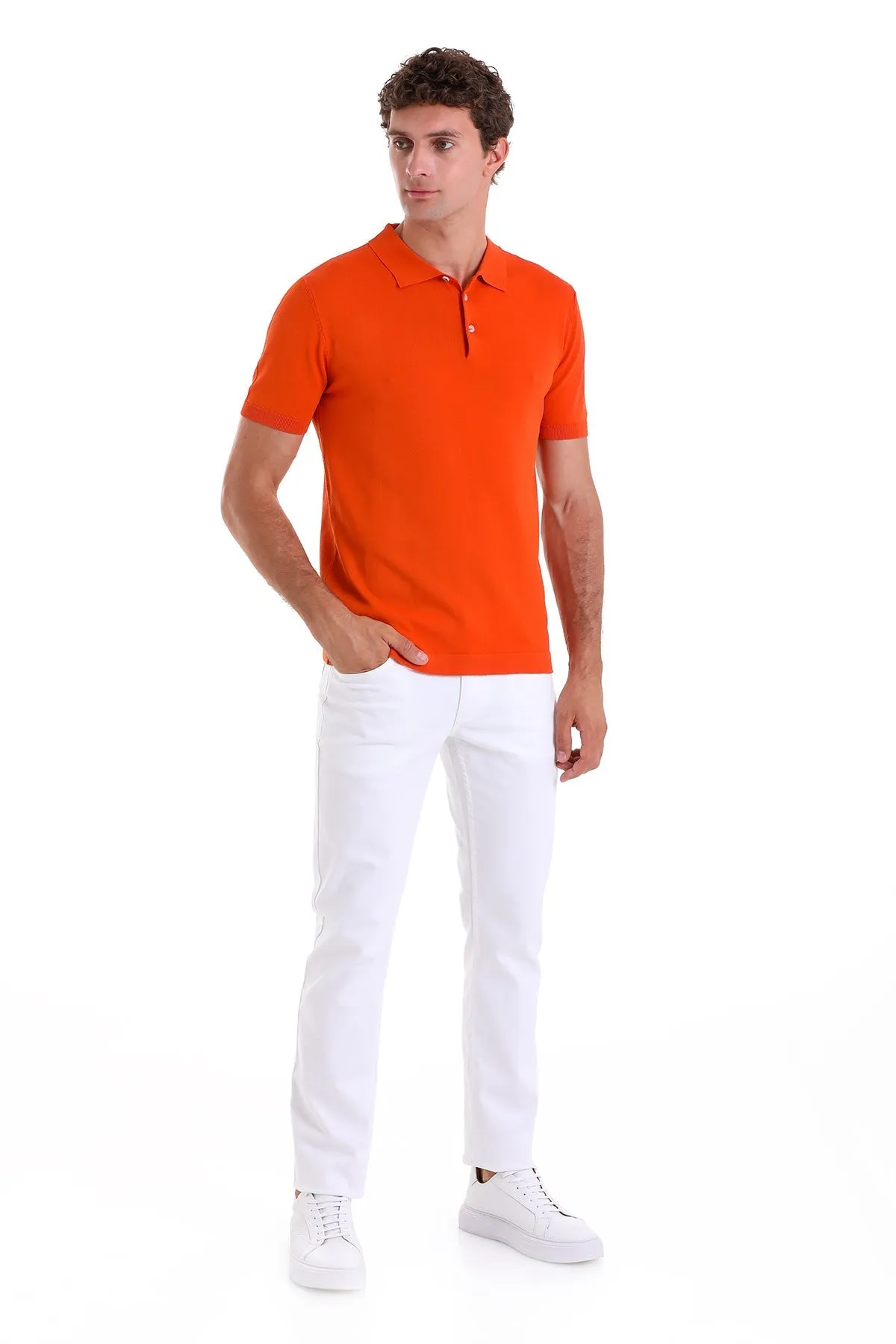 Comfort Fit Basic Orange Polo T-Shirt