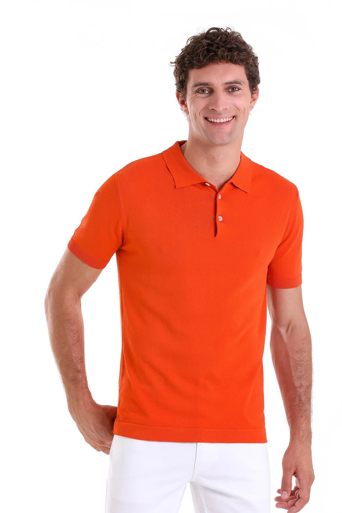 Comfort Fit Basic Orange Polo T-Shirt