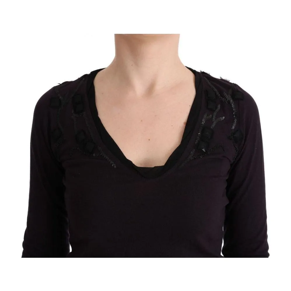 Costume National Elegant Purple V-Neck Blouse Tee