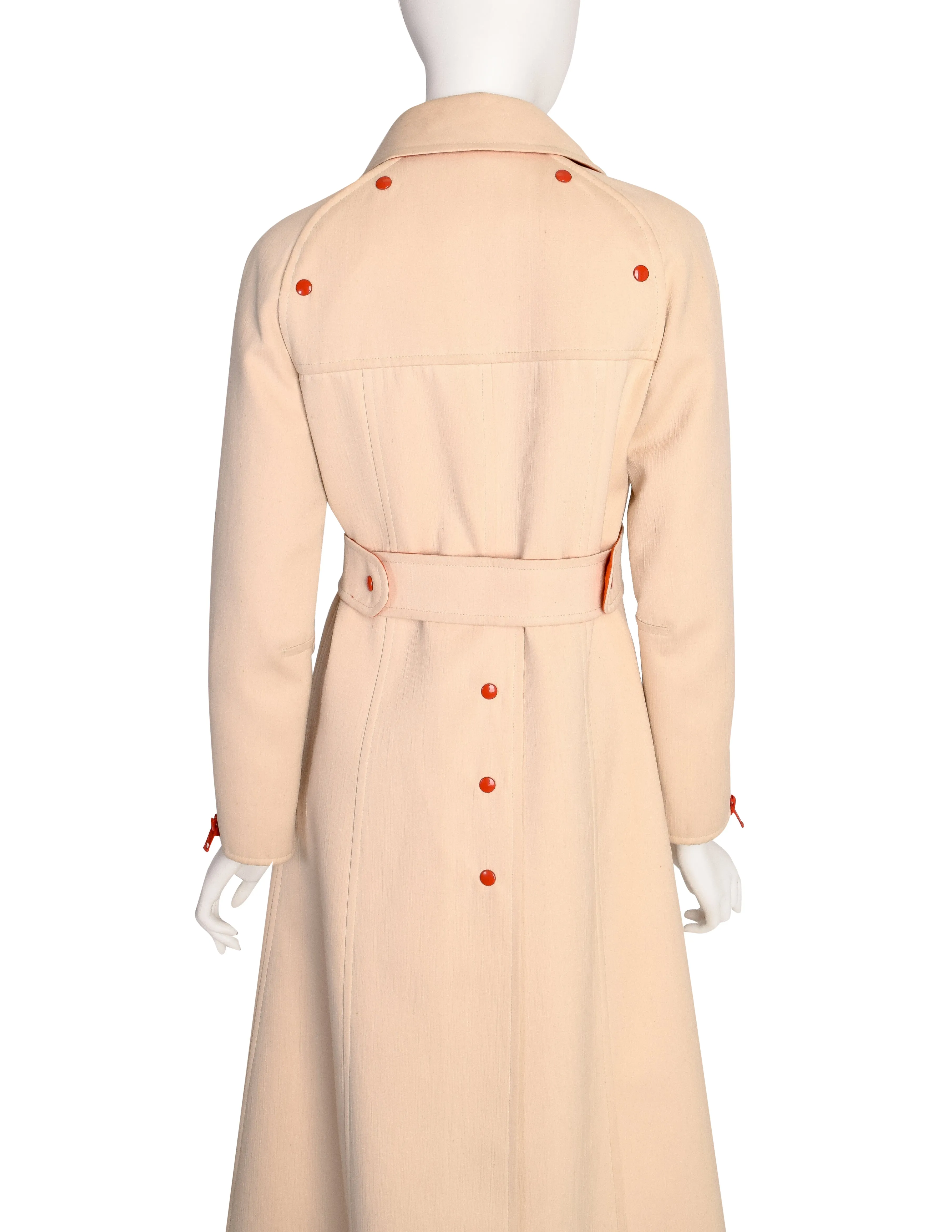 Courreges Vintage 1968 Numbered Space Age Mod Cream Red Orange Cotton Wool Coat