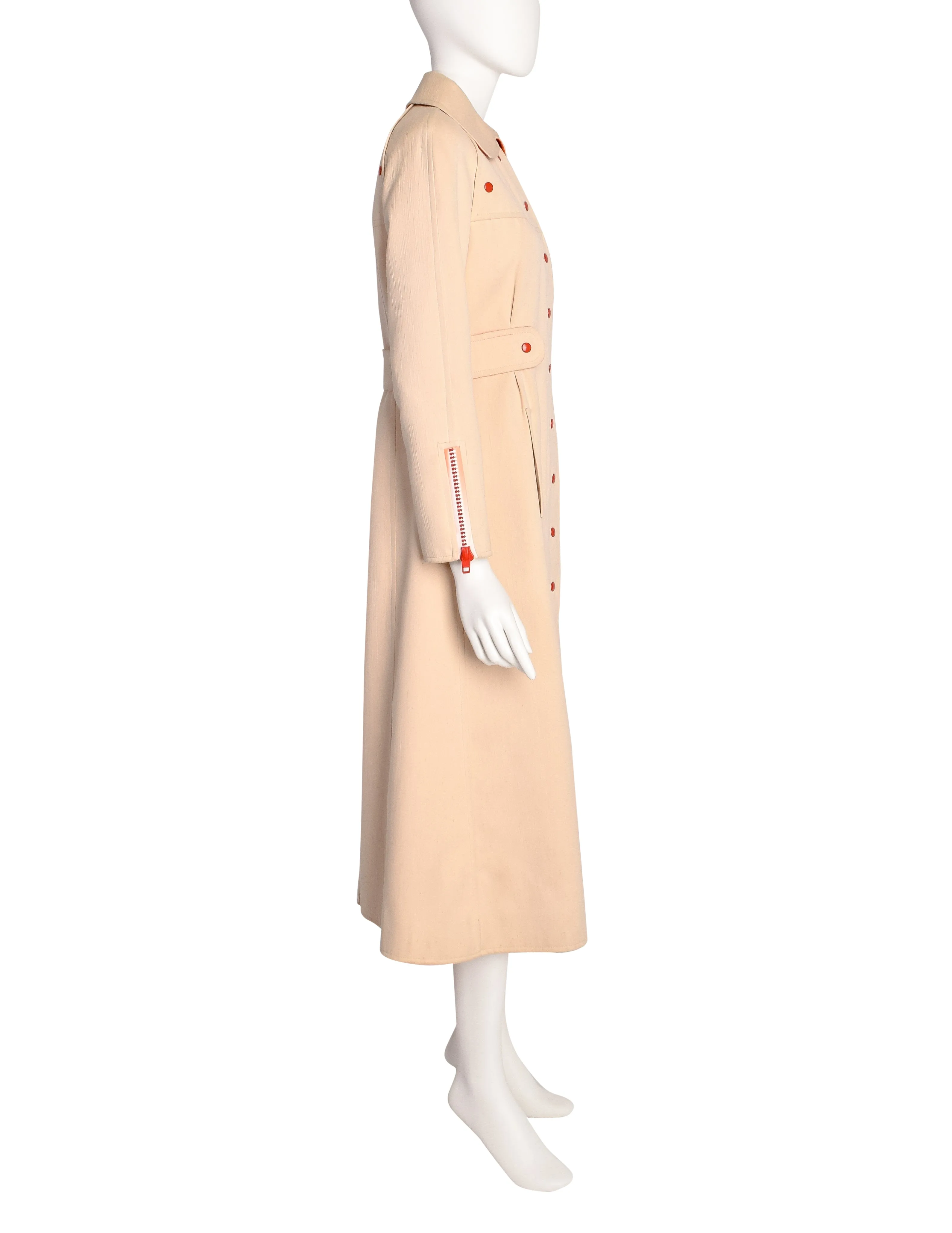 Courreges Vintage 1968 Numbered Space Age Mod Cream Red Orange Cotton Wool Coat