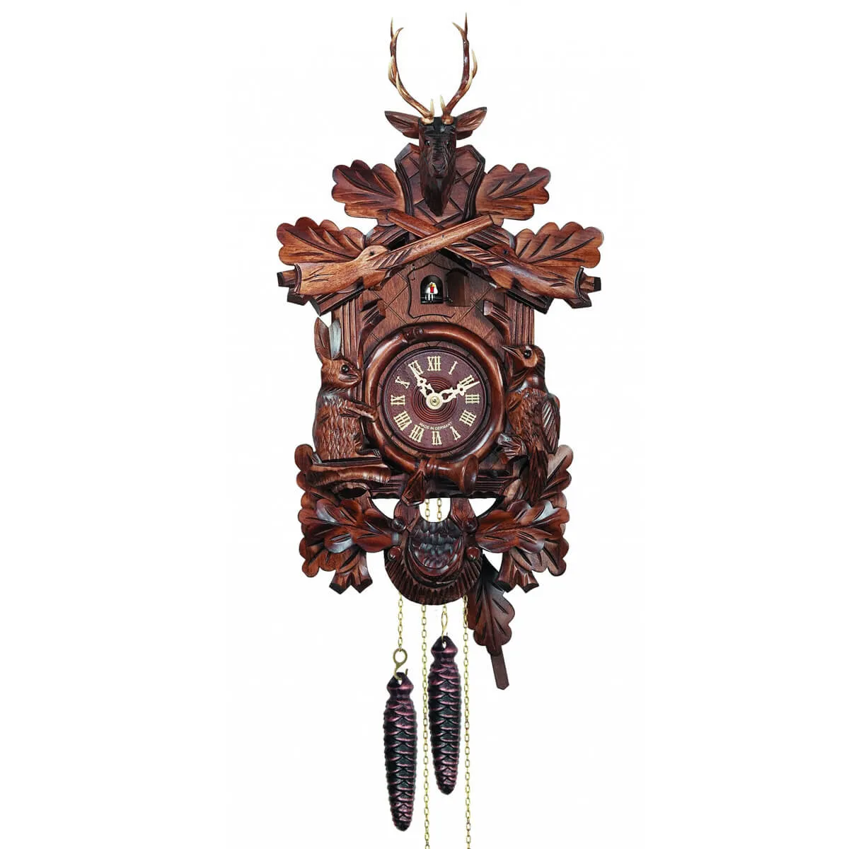 Cuckoo Clock - 8-Day Hunting Style with Rabbit and Bird - Engstler