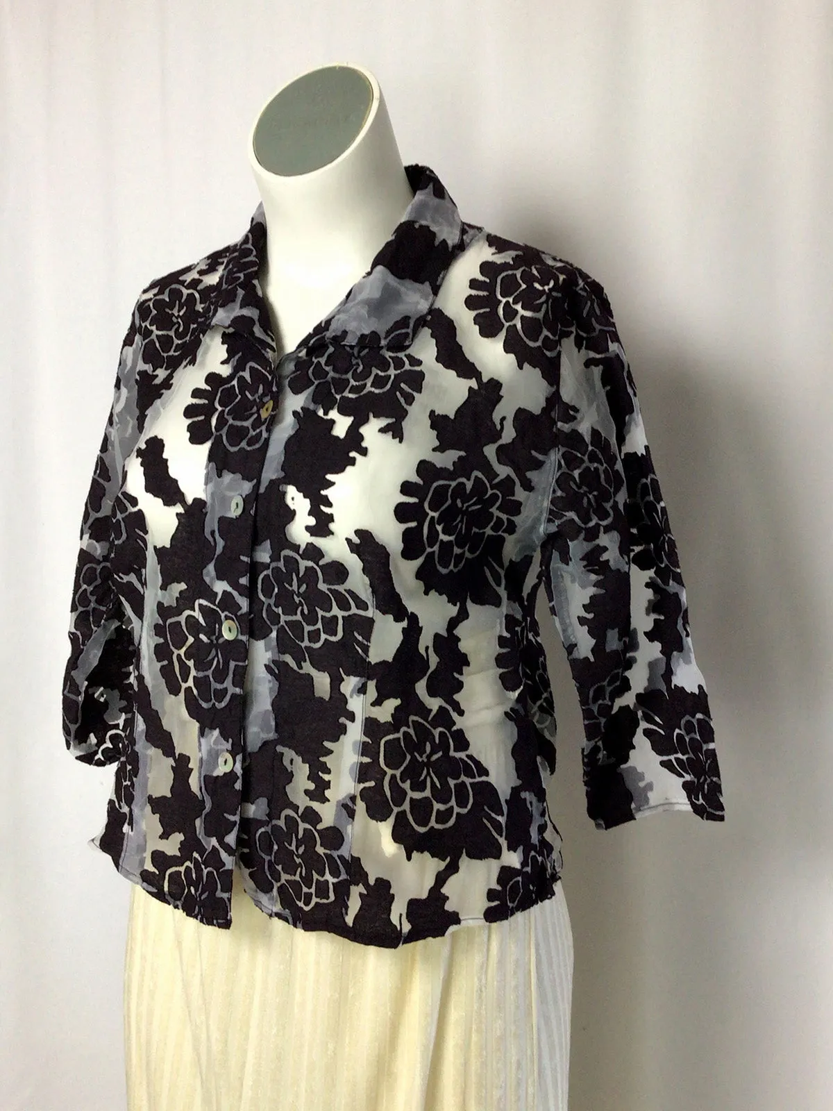 Cut Loose Size XL White & Plum Etched Floral Shirt