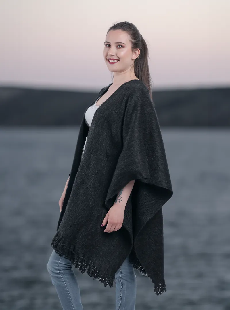 Dark Gray Alpaca Ruana Open Poncho