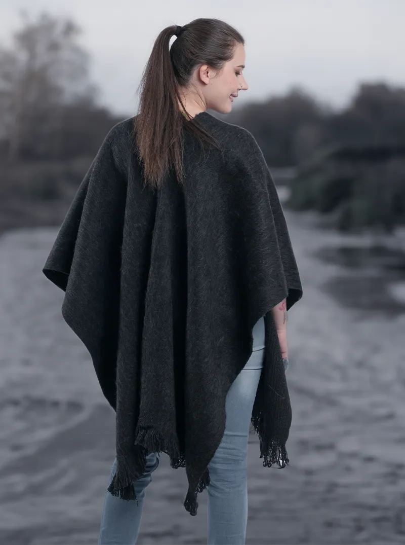 Dark Gray Alpaca Ruana Open Poncho