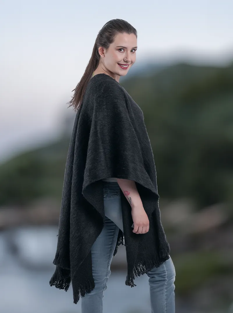 Dark Gray Alpaca Ruana Open Poncho