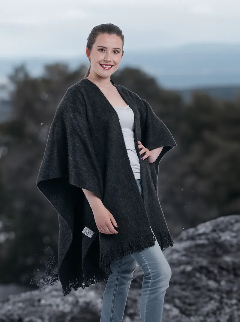 Dark Gray Alpaca Ruana Open Poncho