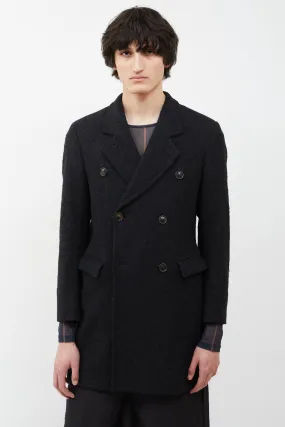 Dark Grey Wool Blend Double Breasted Coat