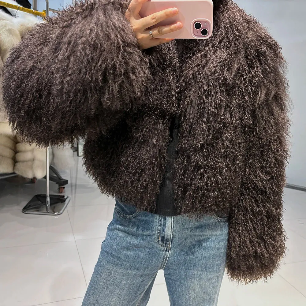 Elegant Genuine Sheep Fur Oversized Coat