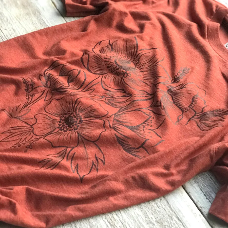 Floral Linework Triblend Tee / T Shirt